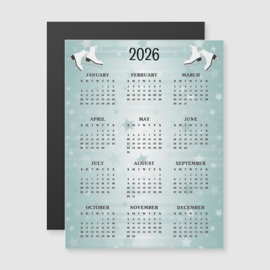 Ice Skates Design 2026 Calendar Magnetic Card (Voorkant / Achterkant)