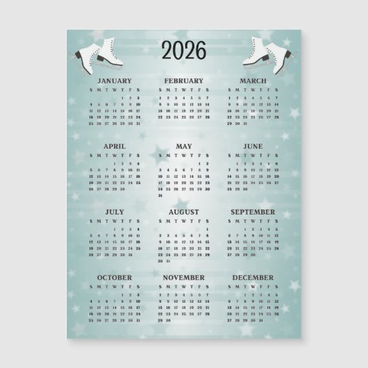 Ice Skates Design 2026 Calendar Magnetic Card (Voorkant)