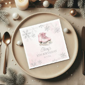 Ice Skates Girl Birthday Pink Bow Silver Snowflake Servet