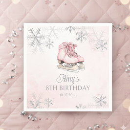 Ice Skates Girl Birthday Pink Bow Silver Snowflake Servet