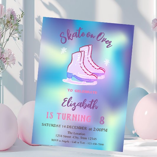 Ice skates Snowflakes Holographic Birthday Kaart