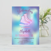 Ice skates Snowflakes Holographic Birthday Kaart (Staand voorkant)