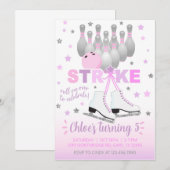 Ice skating and bowling girl uitnodiging. kaart (Voorkant / Achterkant)