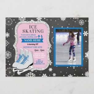 Ice Skating Birthday Blue Photo Schaats Snowflakes Kaart