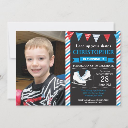 Ice Skating Birthday Invitation 1st Birthday Party Kaart (Voorkant)