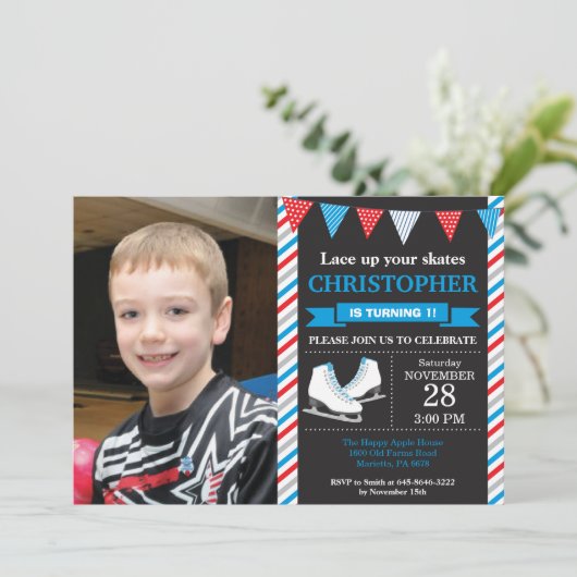 Ice Skating Birthday Invitation 1st Birthday Party Kaart (Staand voorkant)