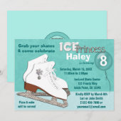 Ice Skating Birthday Invitation AQUA Ice Princess Kaart (Voorkant / Achterkant)
