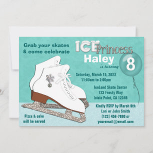 Ice Skating Birthday Invitation AQUA Ice Princess Kaart