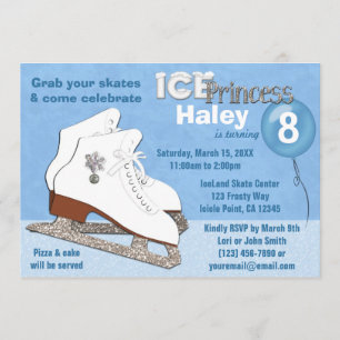 Ice Skating Birthday Invitation BLUE Ice Princess Kaart
