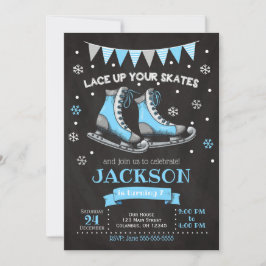 Ice Skating Birthday Invitation / Boy / Blue Grey Kaart
