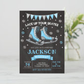 Ice Skating Birthday Invitation / Boy / Blue Grey Kaart (Staand voorkant)