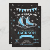 Ice Skating Birthday Invitation / Boy / Blue Grey Kaart (Voorkant / Achterkant)