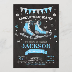 Ice Skating Birthday Invitation / Boy / Blue Grey Kaart