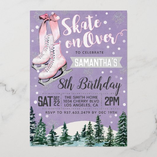 Ice Skating Birthday Invitation Folie Uitnodiging (Voorkant)