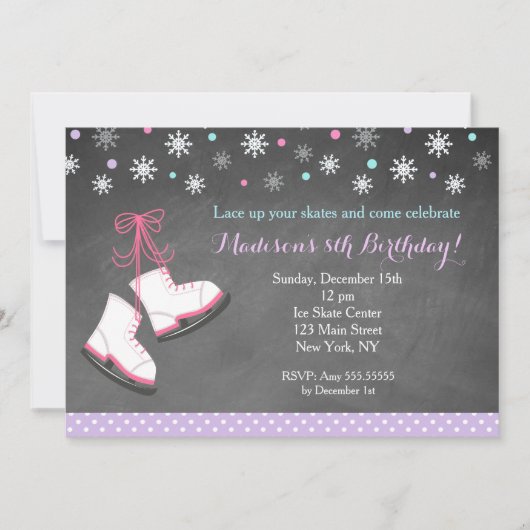 Ice Skating Birthday Invitation for Girls Kaart (Voorkant)