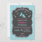 Ice Skating Birthday Invitation Girl Kaart (Voorkant)