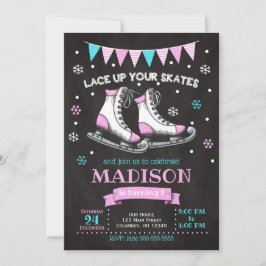 Ice Skating Birthday Invitation / Girl / Roze Blau Kaart