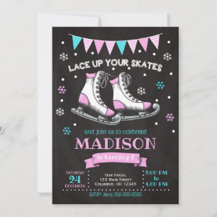 Ice Skating Birthday Invitation / Girl / Roze Blau Kaart