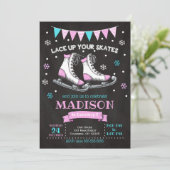 Ice Skating Birthday Invitation / Girl / Roze Blau Kaart (Staand voorkant)