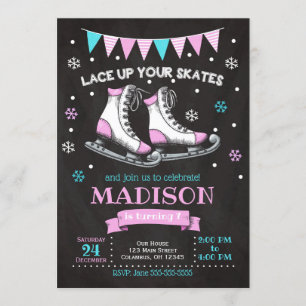 Ice Skating Birthday Invitation / Girl / Roze Blau Kaart