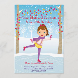 Ice Skating Birthday Invitation - Girls Kaart