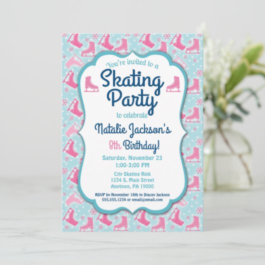 Ice Skating Birthday Invitation Girls Party nodigt Kaart (Staand voorkant)