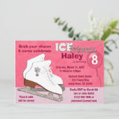 Ice Skating Birthday Invitation HOT PINK Princess Kaart (Staand voorkant)