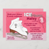 Ice Skating Birthday Invitation HOT PINK Princess Kaart (Voorkant / Achterkant)