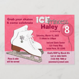 Ice Skating Birthday Invitation HOT PINK Princess Kaart