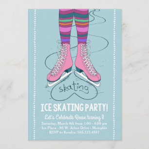 Ice Skating Birthday Invitation - I Heart Skating Kaart