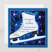 Ice Skating Birthday Invitation in Blue Kaart (Voorkant / Achterkant)