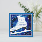 Ice Skating Birthday Invitation in Blue Kaart (Staand voorkant)