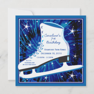 Ice Skating Birthday Invitation in Blue Kaart