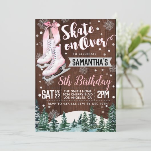 Ice Skating Birthday Invitation Kaart (Staand voorkant)