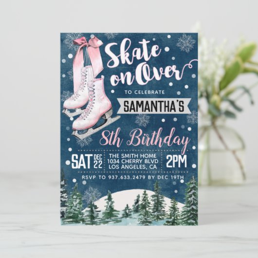 Ice Skating Birthday Invitation Kaart (Staand voorkant)