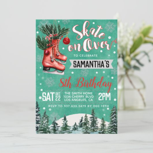 Ice Skating Birthday Invitation Kaart (Staand voorkant)