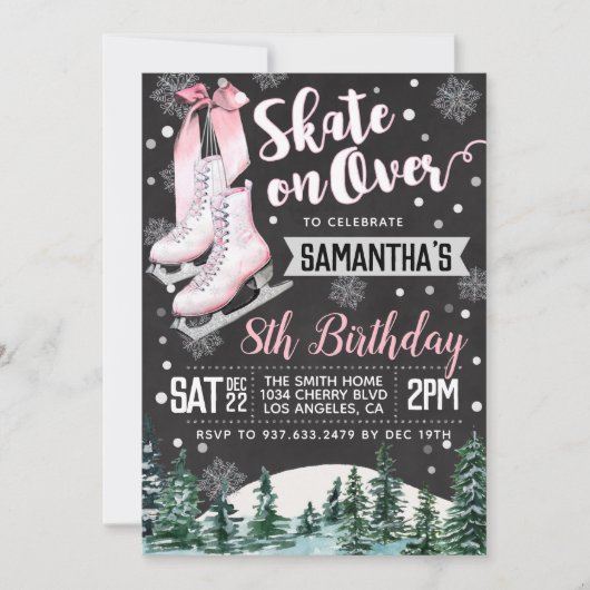 Ice Skating Birthday Invitation Kaart (Voorkant)