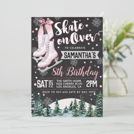 Ice Skating Birthday Invitation Kaart (Staand voorkant)
