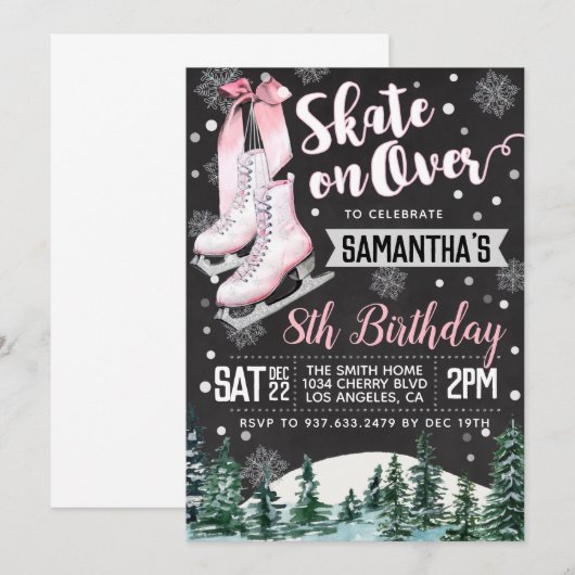Ice Skating Birthday Invitation Kaart (Voorkant / Achterkant)