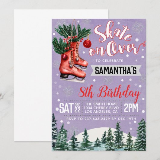 Ice Skating Birthday Invitation Kaart (Voorkant / Achterkant)