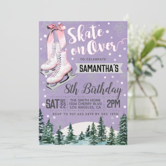 Ice Skating Birthday Invitation Kaart (Staand voorkant)