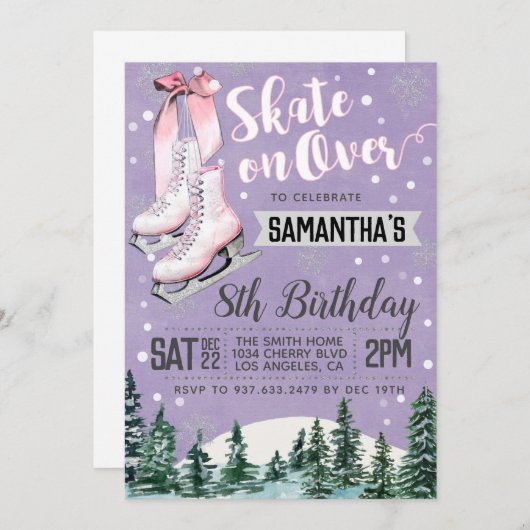 Ice Skating Birthday Invitation Kaart (Voorkant / Achterkant)