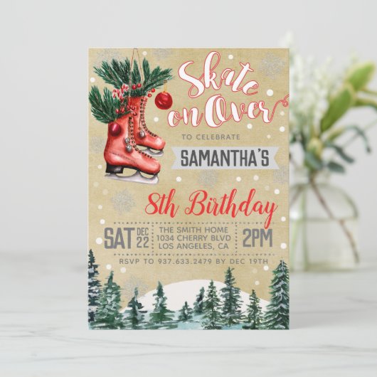 Ice Skating Birthday Invitation Kaart (Staand voorkant)