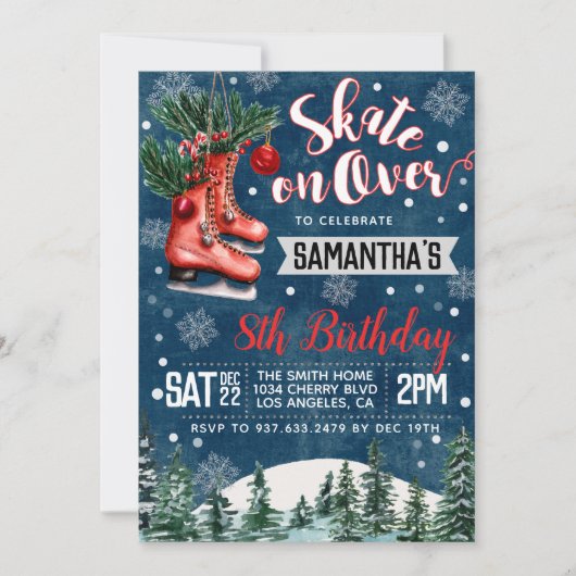 Ice Skating Birthday Invitation Kaart (Voorkant)