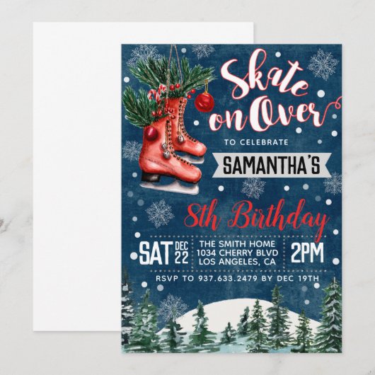 Ice Skating Birthday Invitation Kaart (Voorkant / Achterkant)