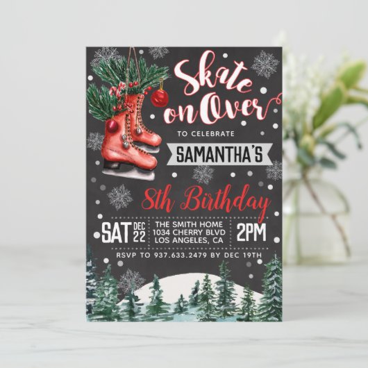Ice Skating Birthday Invitation Kaart (Staand voorkant)
