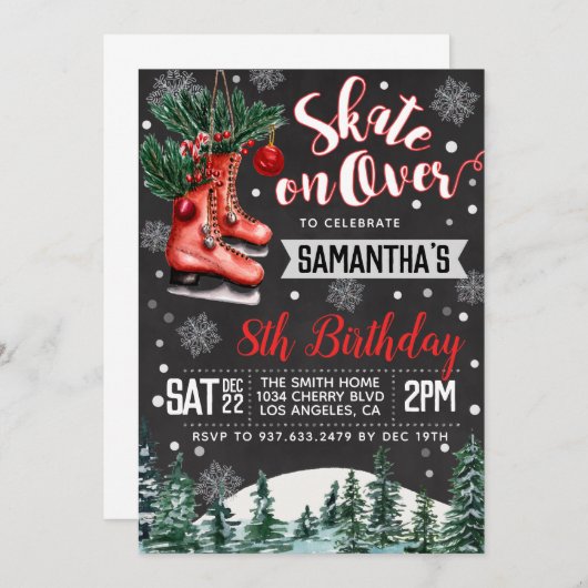 Ice Skating Birthday Invitation Kaart (Voorkant / Achterkant)