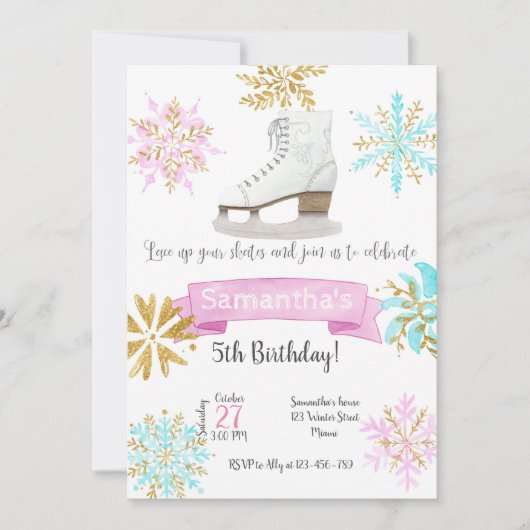 Ice Skating Birthday Invitation Kaart (Voorkant)