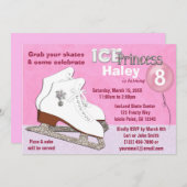 Ice Skating Birthday Invitation PINK Ice Princess Kaart (Voorkant / Achterkant)