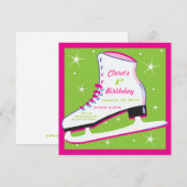 Ice Skating Birthday Invitation roze & Green Kaart (Voorkant / Achterkant)